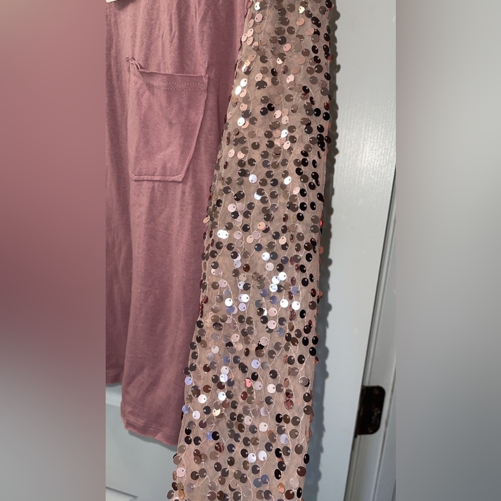 Free People Mauve Sequin Sleeve Long Sleeve Tee - Picture 5 of 6